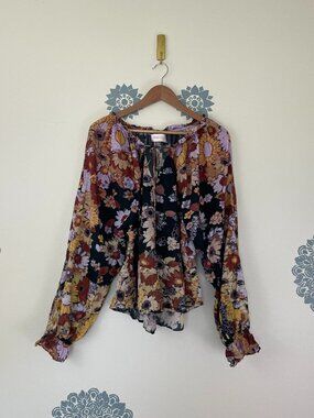 Kinga Csilla Floral Cotton Long Sleeve Boho Peasant Top Size Large